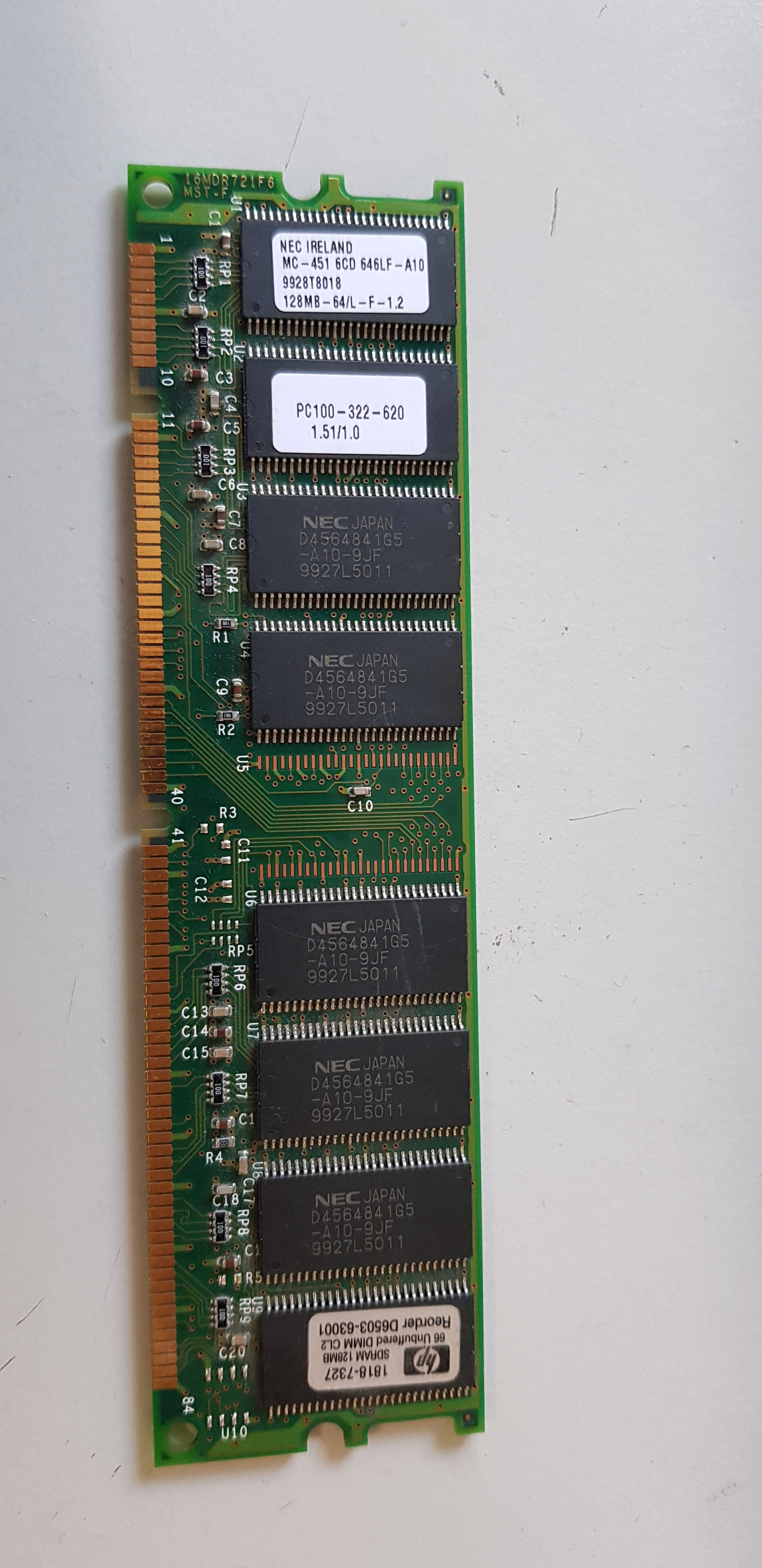 NEC / HP 128MB 168Pin PC100 CL3 SDRAM DIMM ( MC-4516CD646LF-A10 / 1818-7327).
