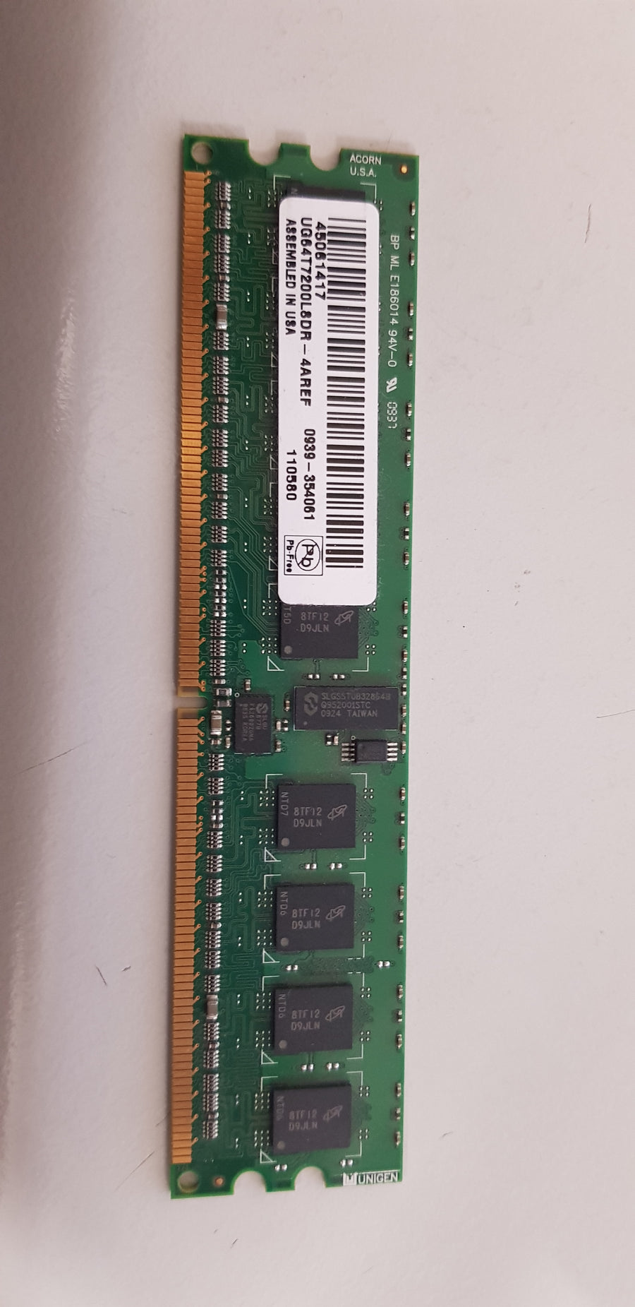 Unigen 512MB PC2-3200 DDR2-400 ECC Unbuffered CL3 240-P DIMM UG64T7200L8DR-4AREF