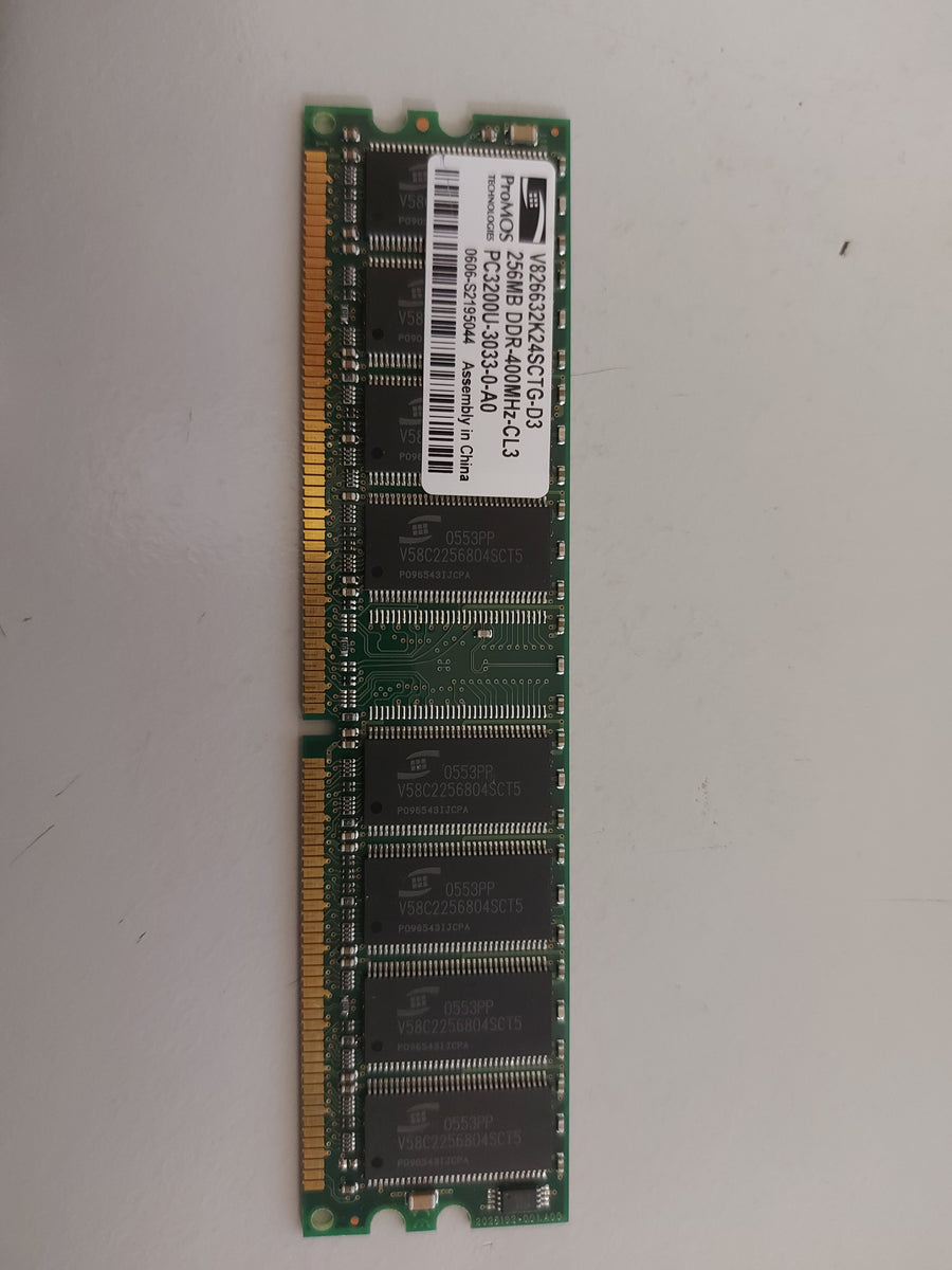 ProMOS 256MB PC3200 DDR-400MHz nonECC Unbuffered CL3 184P DIMM V826632K24SCTG-D3