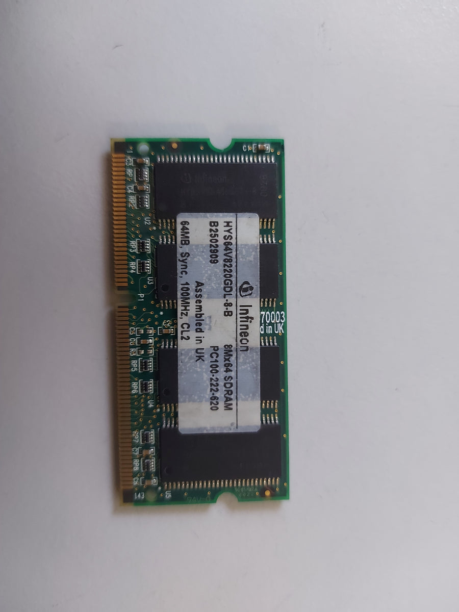 Infineon 64MB SODIMM Non Parity PC 100 100Mhz Memory HYS64V8220GDL-8-B