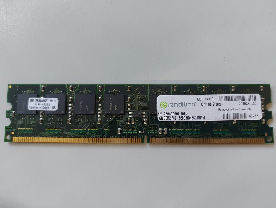 Rendition 1GB PC2-5300 DDR2 240-Pin NonECC Unbuffered CL5 SDRAM DIMM Module ( RM12864AA667.16FD ) REF