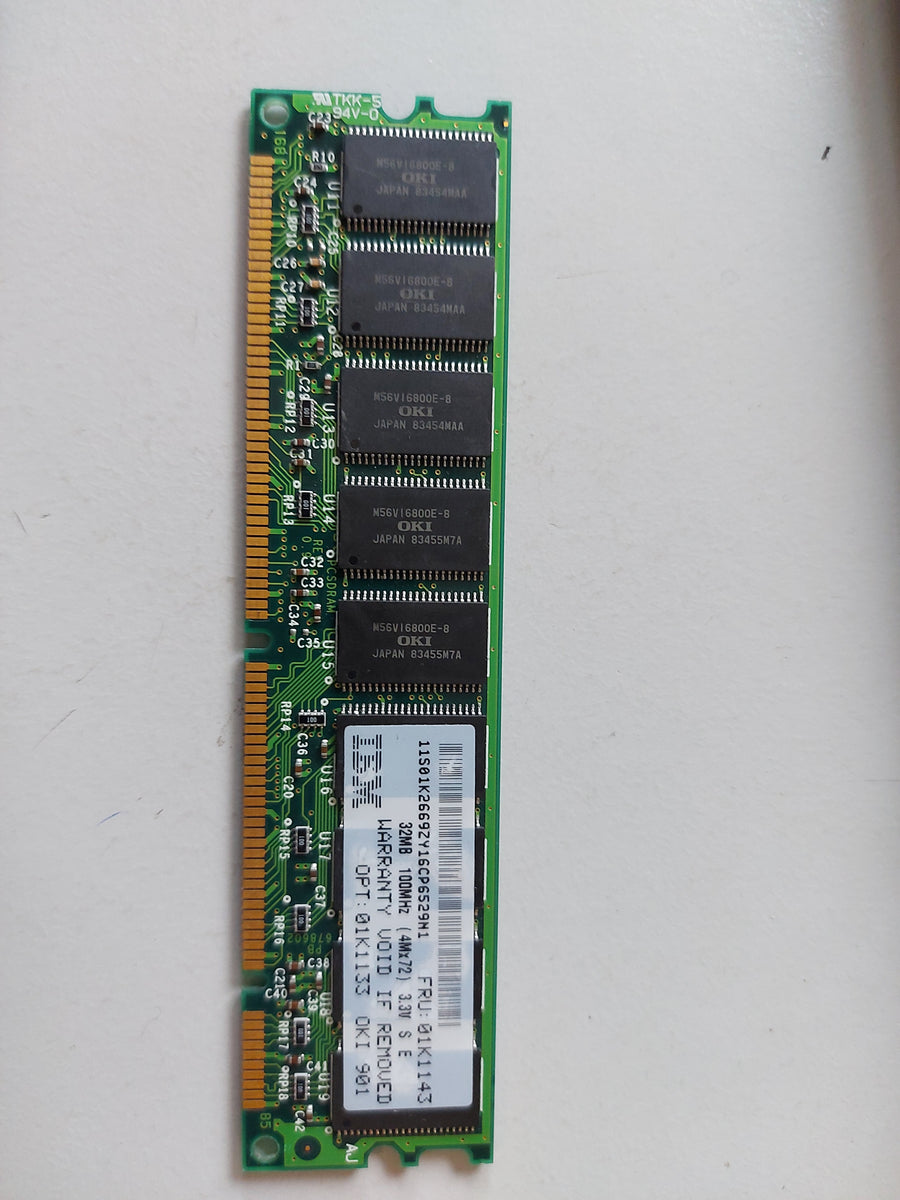 IBM 32MB 100MHz PC100 ECC Unbuffered 168-Pin DIMM Memory Module 01K1143