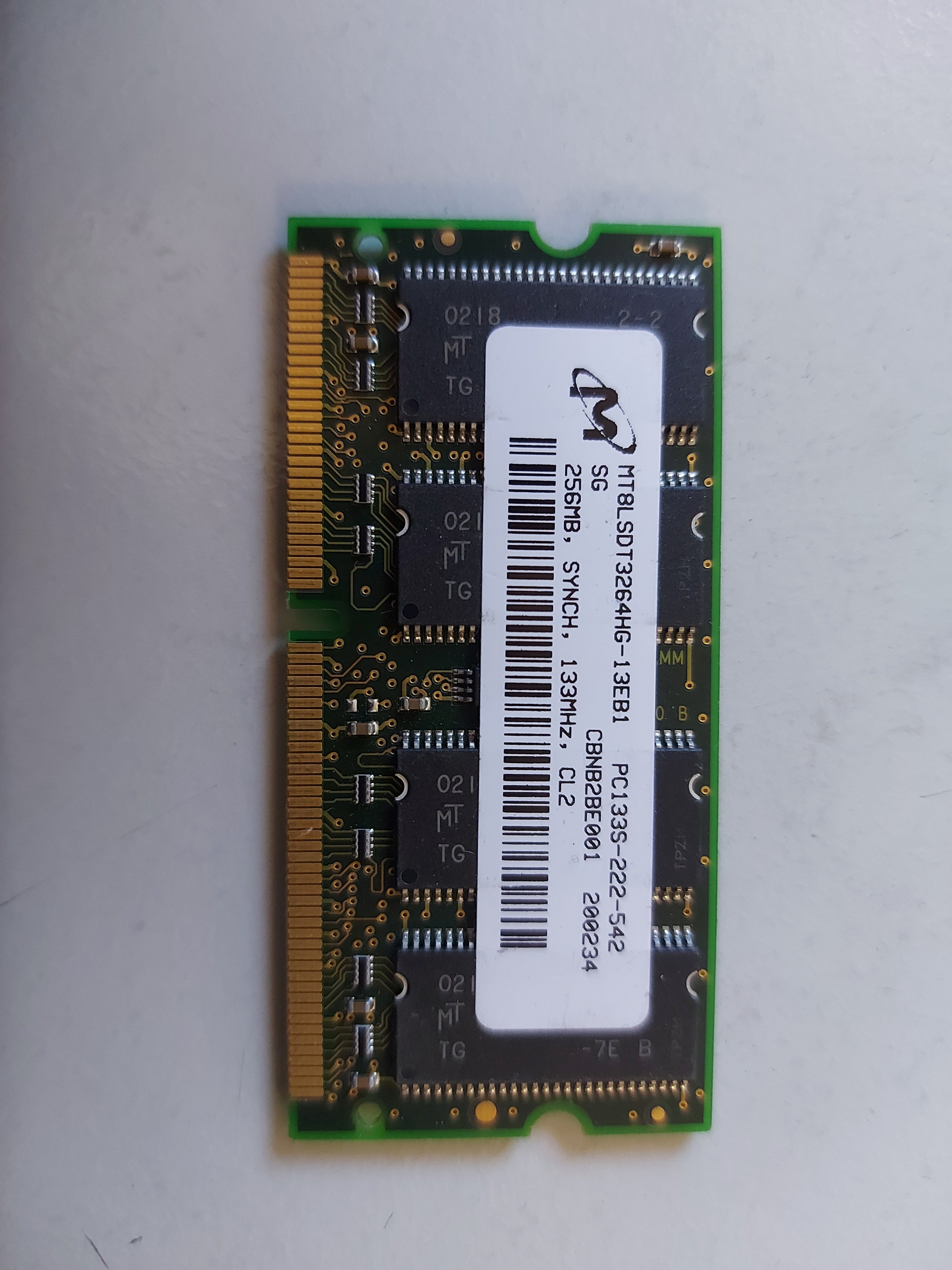 Micron 256MB PC133 CL2 100pin DDR SDRAM SODIMM Memory Module MT8LSDT3264HG-13EB1