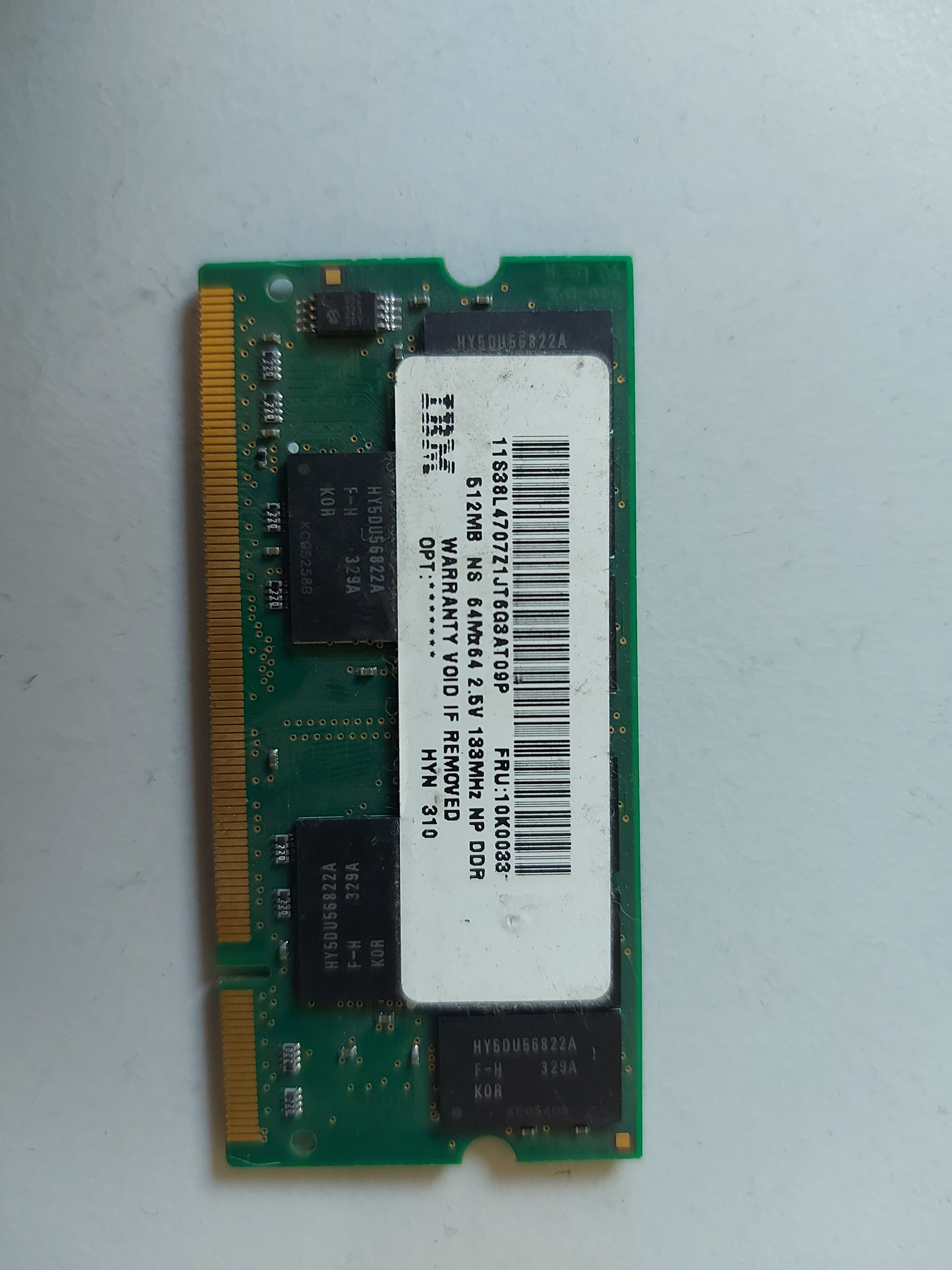 Hynix IBM 512MB DDR SoDimm Non ECC PC-2100 266Mhz HYMD264M646AF8-H AA 10K0033