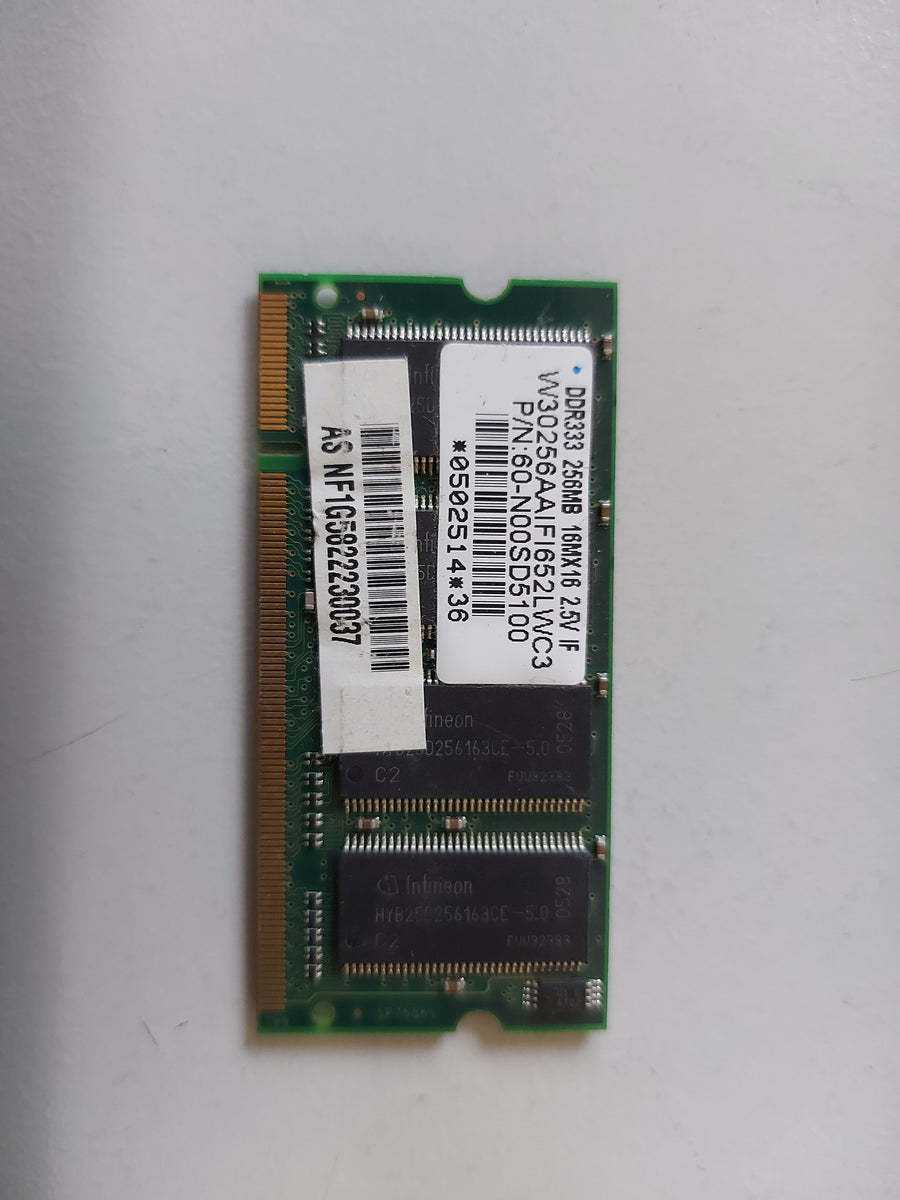 Unifosa 256 MB DDR RAM 200-pin SO-DIMM PC-2700S W30256AAIFI652LWC3  60-N00SD5100