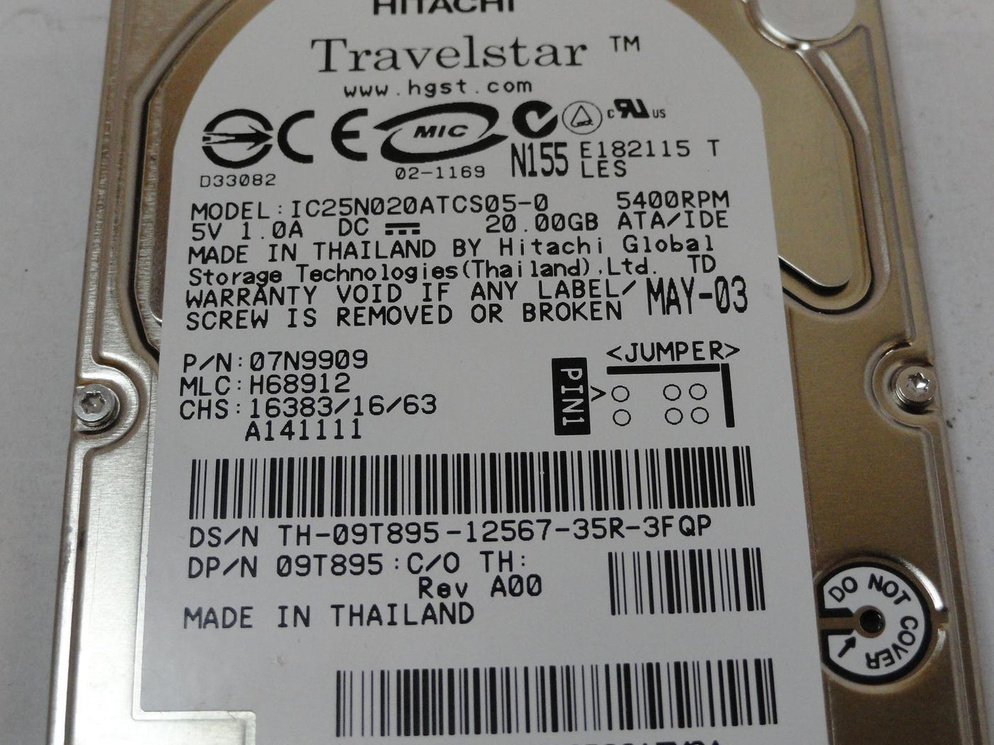 PR21515_07N9909_Hitachi Dell 20GB IDE 5400rpm 2.5in Laptop HDD - Image3