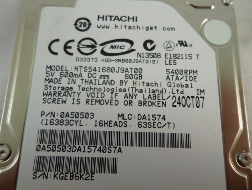 MC6377_0A50503_Hitachi 80GB IDE 5400rpm 2.5in HDD - Image3