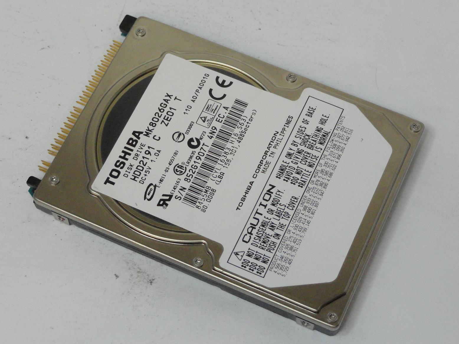 HDD2191 - Toshiba 80GB IDE 5400rpm 2.5in HDD - Refurbished