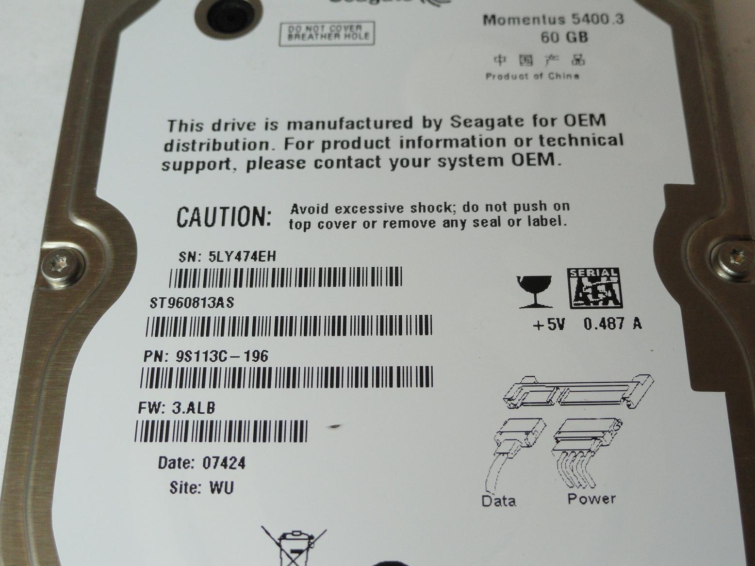 PR23541_9S113C-196_Seagate 60GB SATA 5400rpm 2.5in HDD - Image3