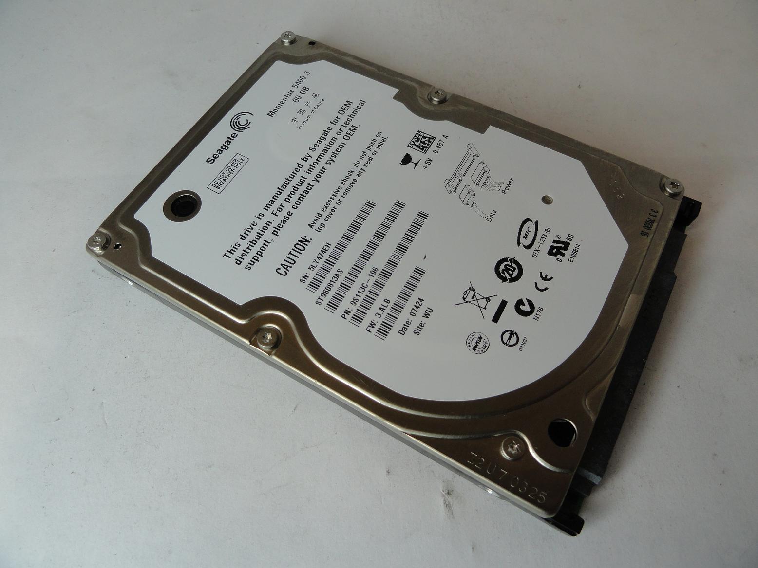 9S113C-196 - Seagate 60GB SATA 5400rpm 2.5in HDD - USED