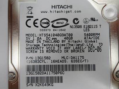 PR16837_13G1582_Hitachi 40GB IDE 5400rpm 2.5in HDD - Image2