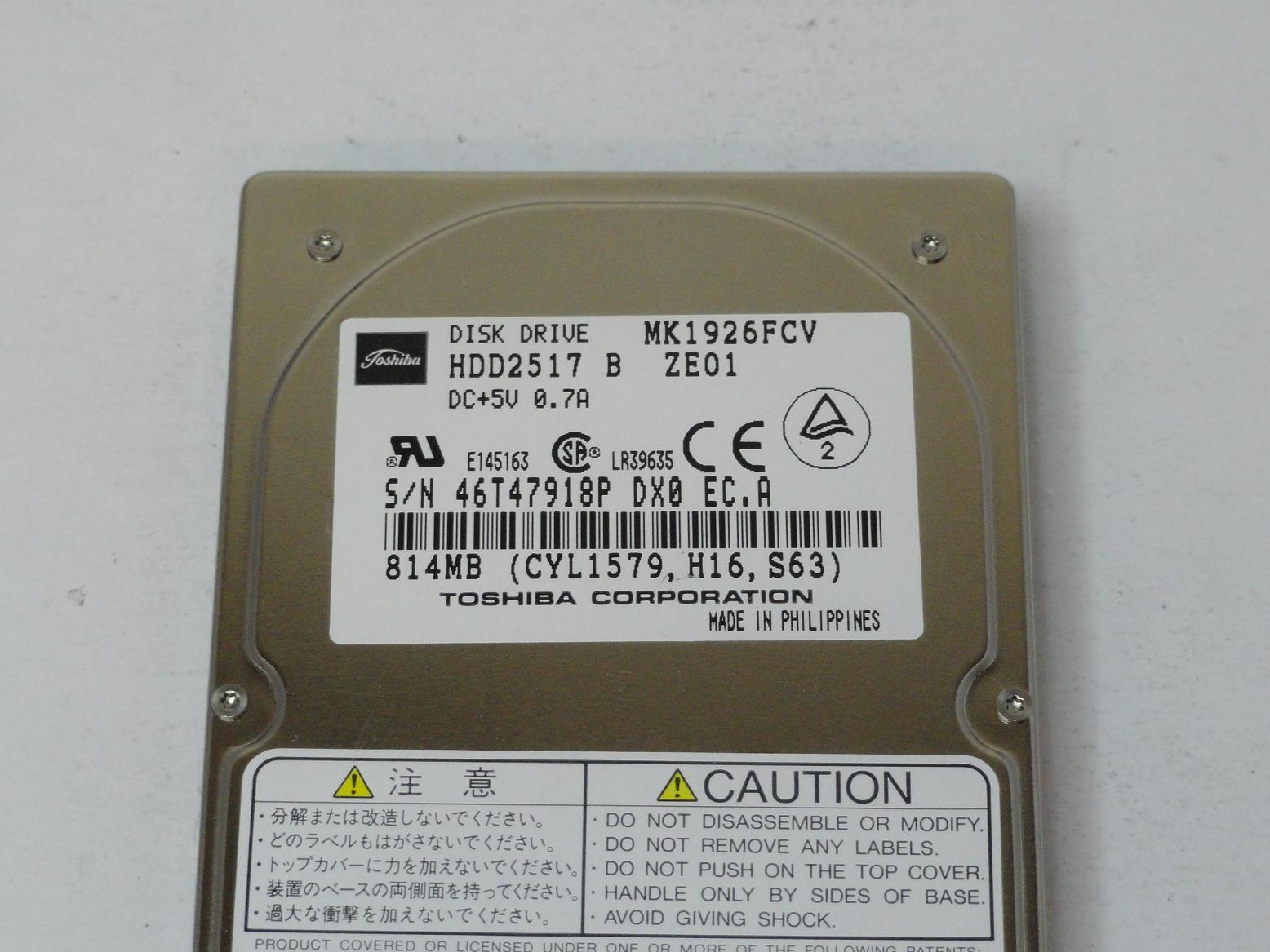 PR00176_HDD2517_Toshiba 814MB IDE 4200rpm 2.5in HDD - Image3