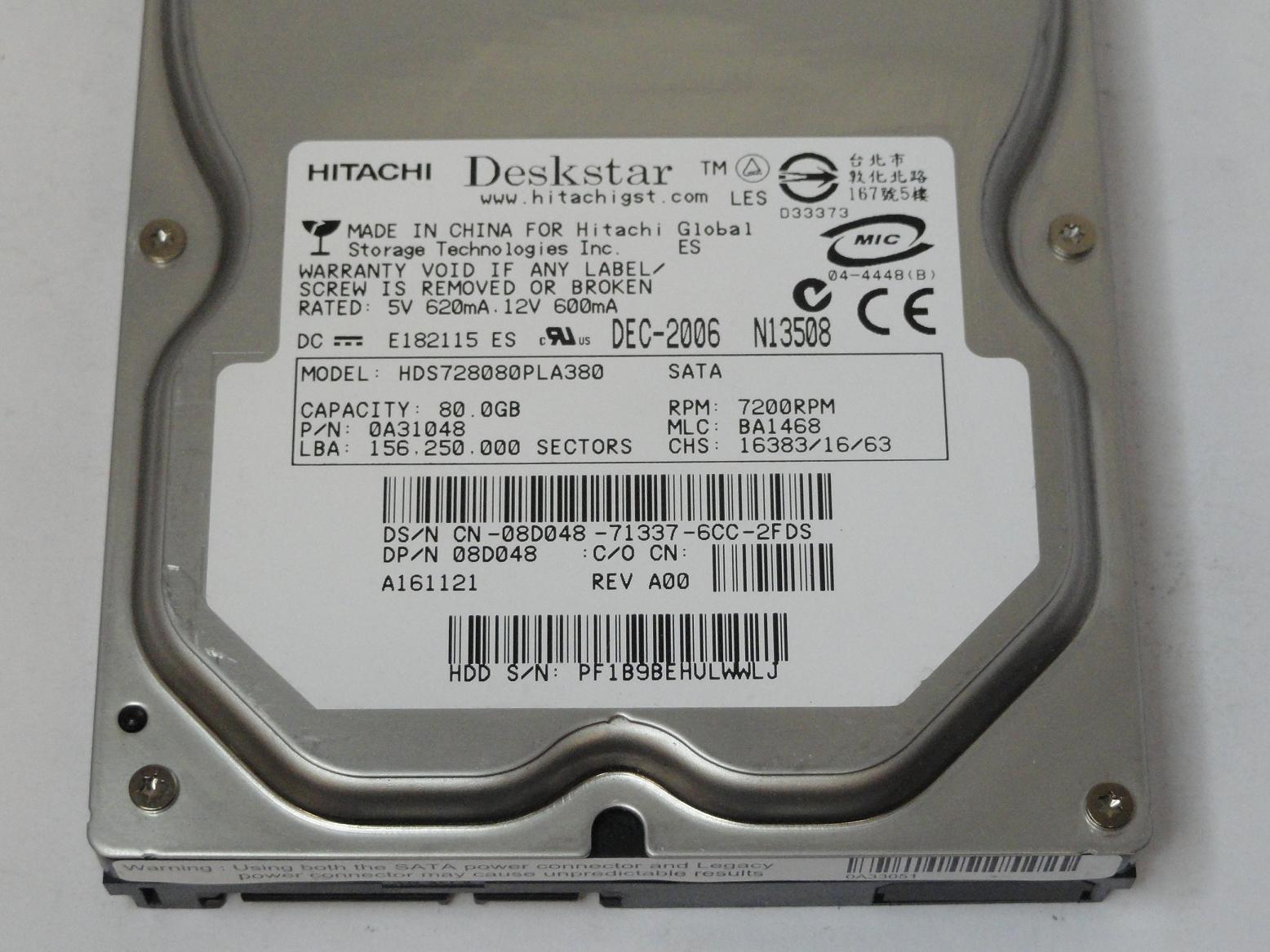 PR15856_0A31048_Hitachi Dell 80GB SATA 7200rpm 3.5in HDD - Image3