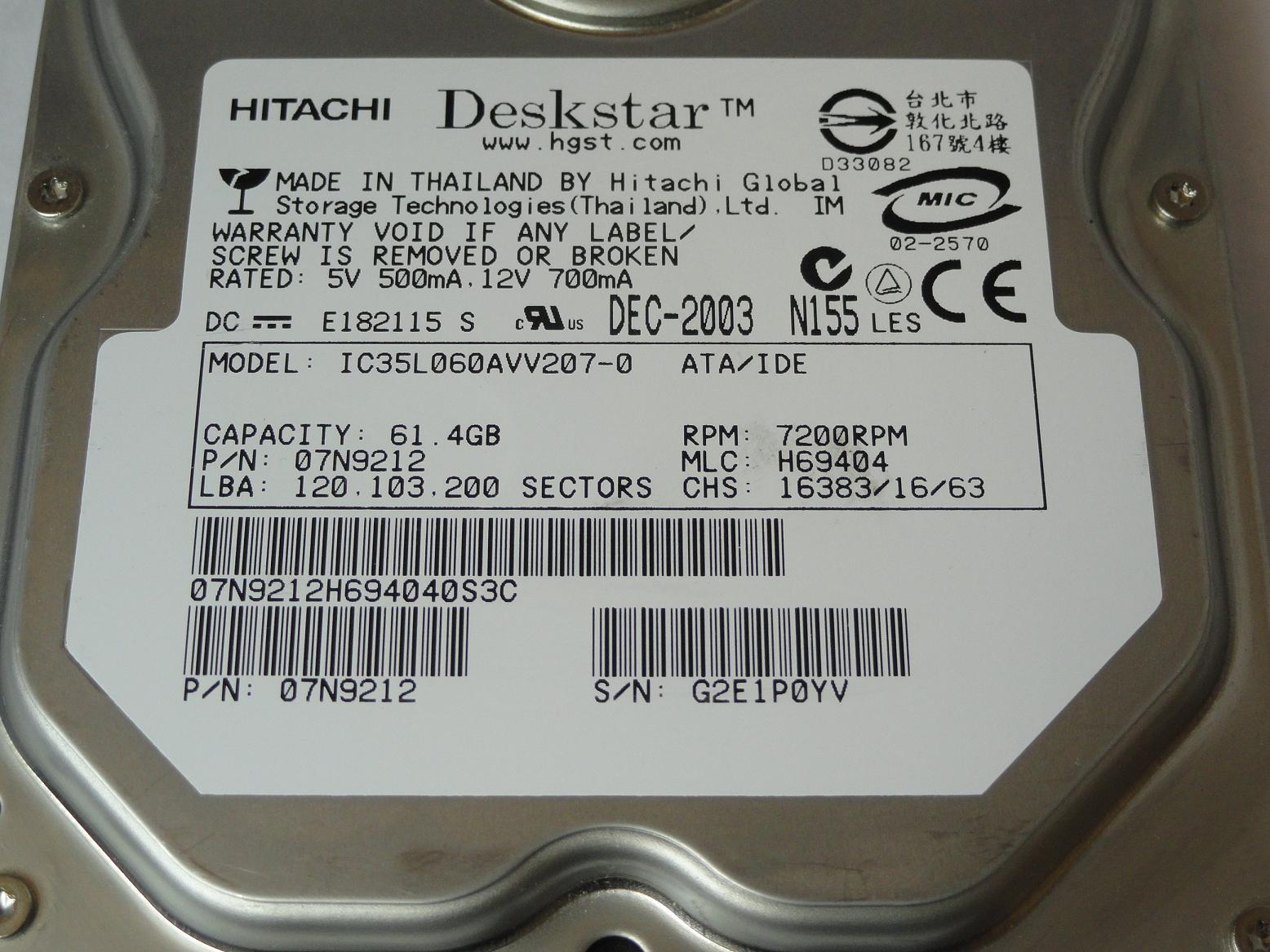 PR11449_07N9212_Hitachi 61.4GB IDE 7200rpm 3.5in HDD - Image3