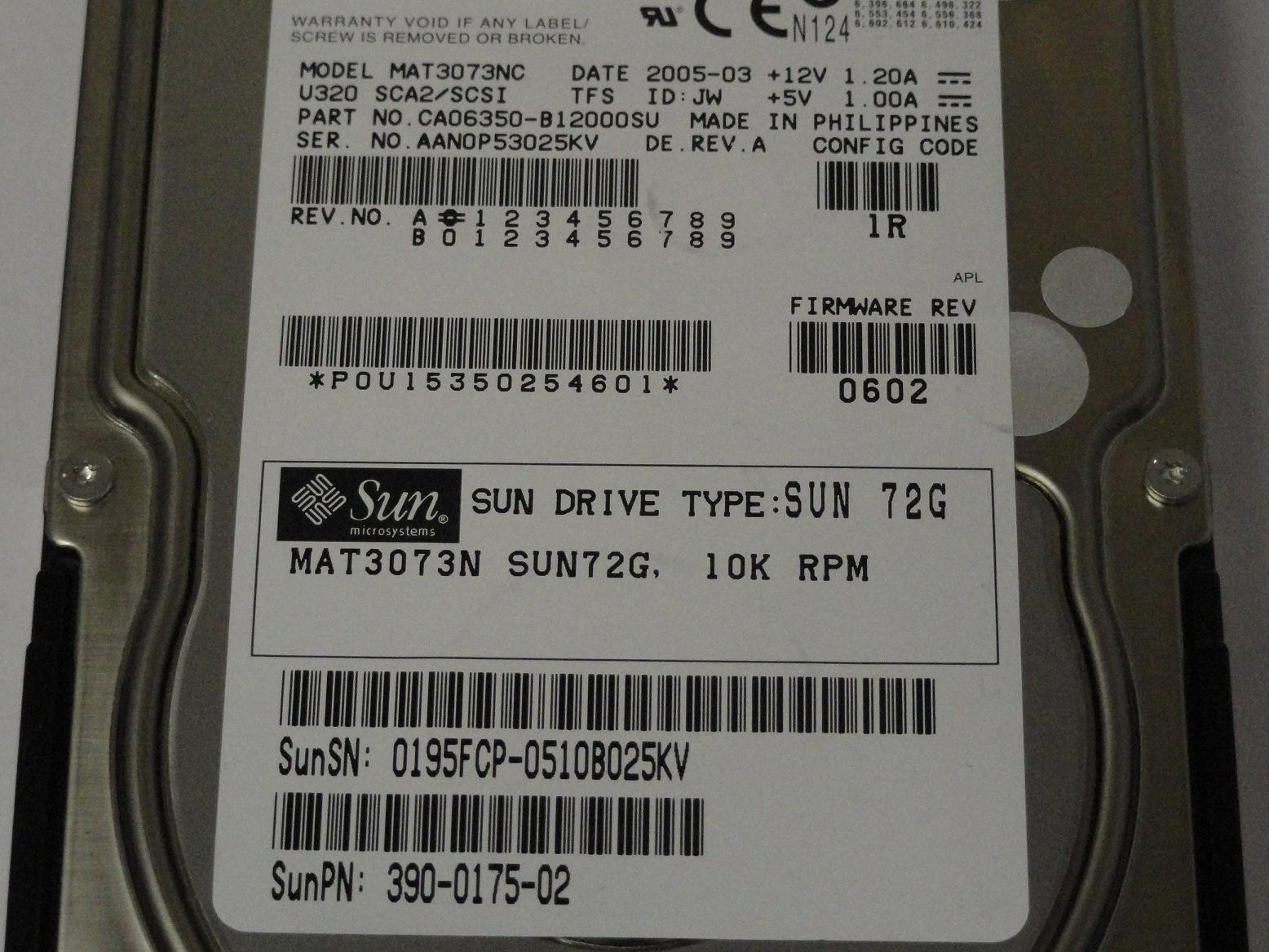 PR02167_CA06350-B12000SU_Fujitsu Sun 72GB SCSI 80 Pin 10krpm 3.5in HDD - Image3