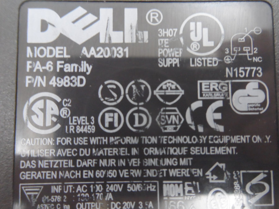 9364U - Dell AC Adapter Input 100-240v Output 20v 3.5a - Refurbished