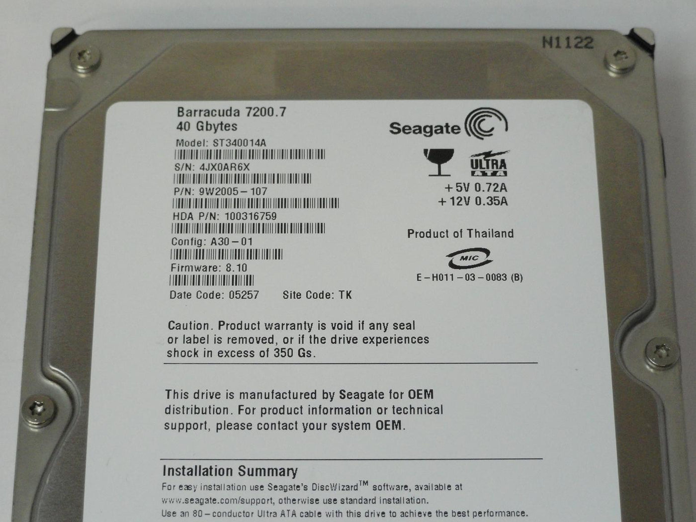 PR25157_9W2005-107_Seagate 40GB IDE 7200rpm 3.5in HDD - Image3