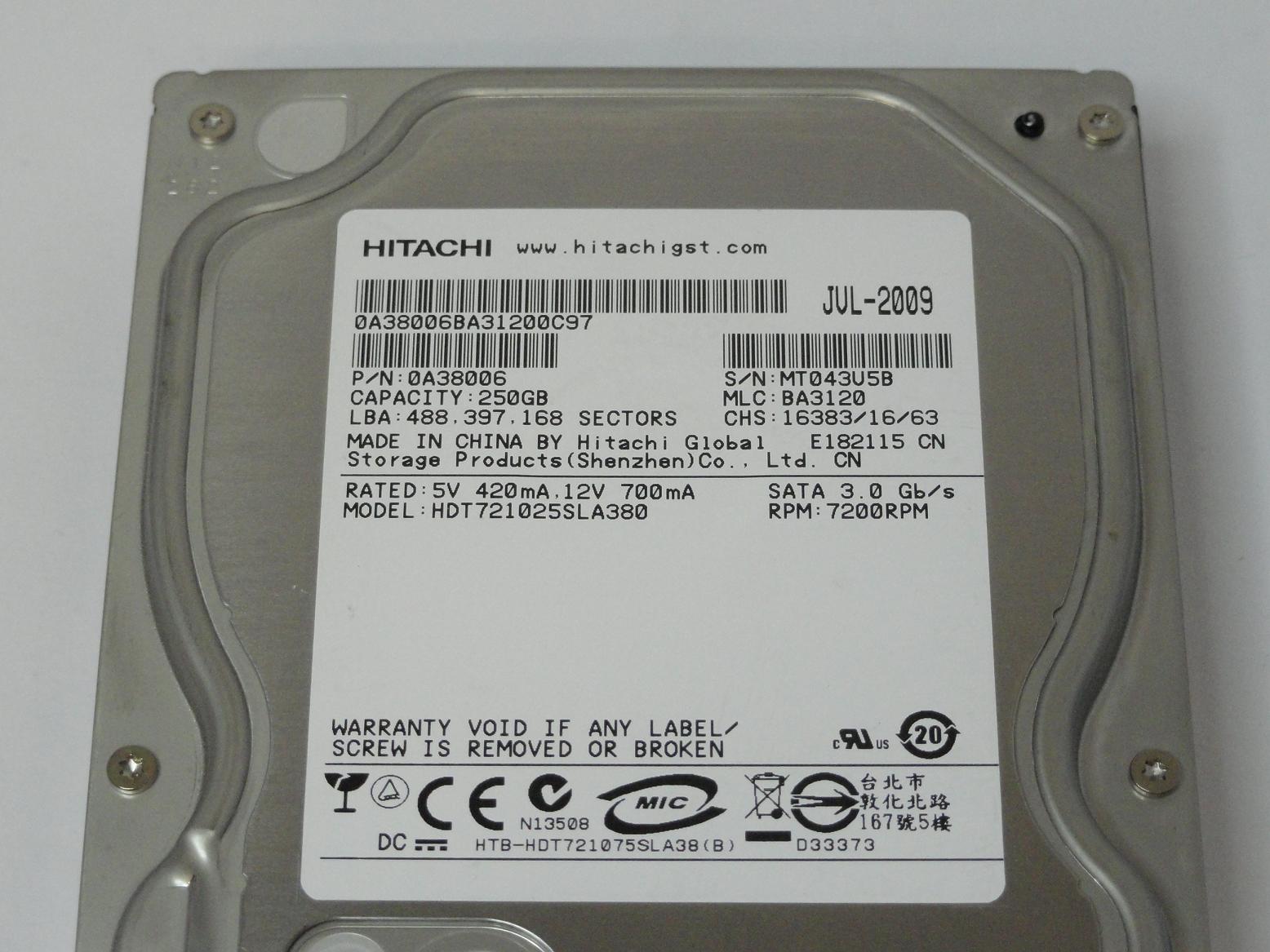 PR12964_0A38006_Hitachi 250GB SATA 7200rpm 3.5in HDD - Image3