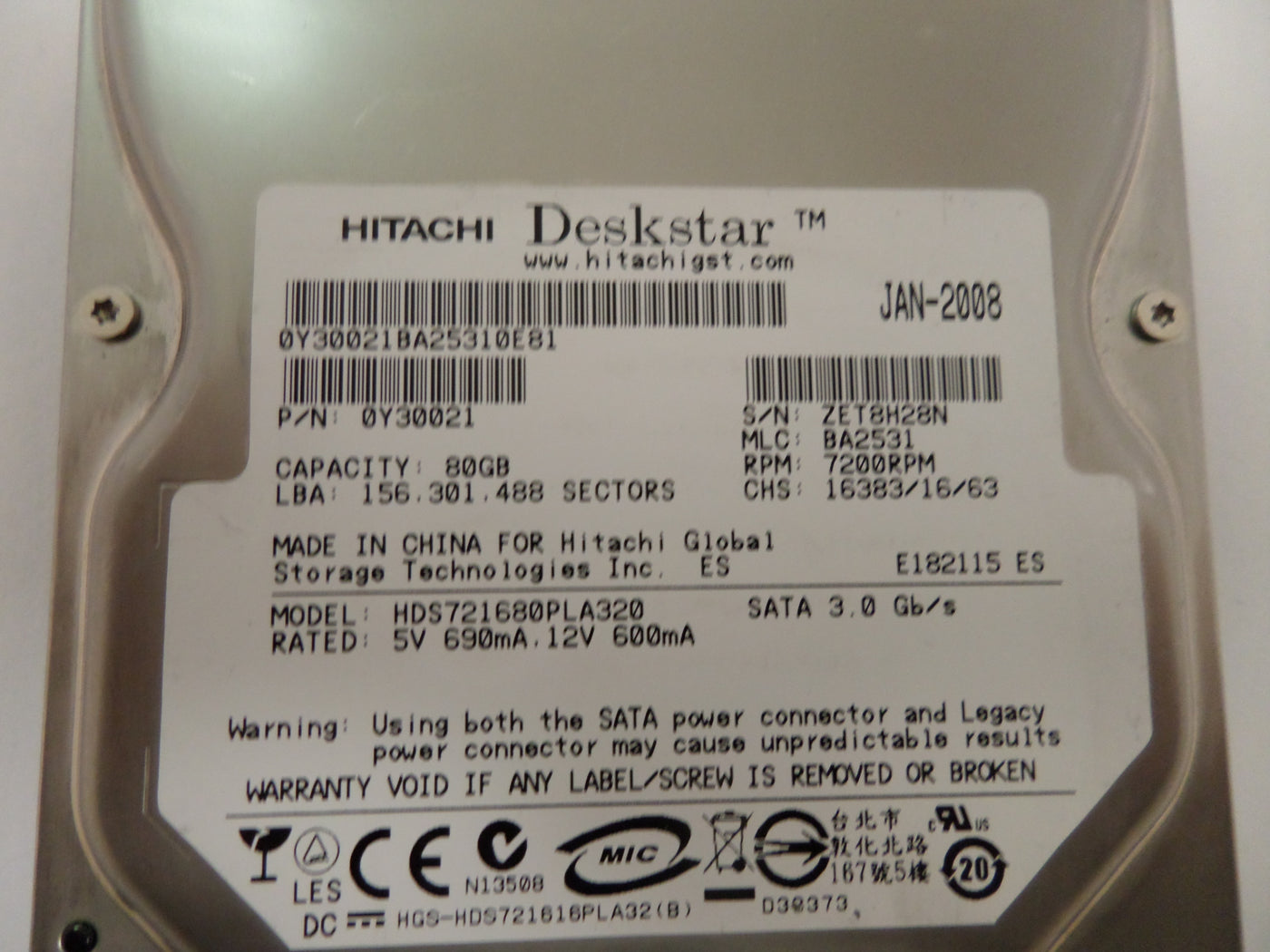 PR15521_0Y30021_HITACHI SATA DESKSTAR 80GB 3.5" HDD - Image3