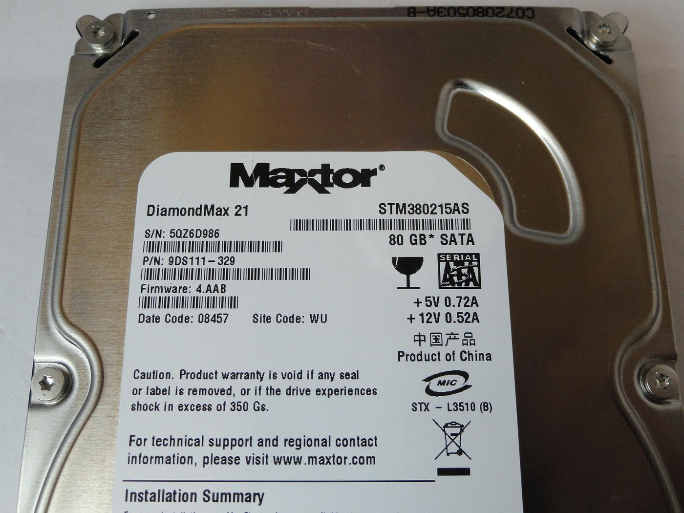 PR18947_9DS111-329_Maxtor 80GB SATA 7200rpm 3.5in HDD - Image3