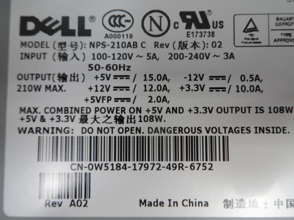 PR03107_NPS-210AB C_Dell Optiplex 210W Power Supply 240 VAC 3A - Image3