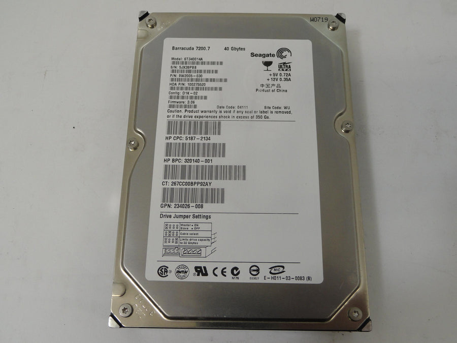 9W2005-030 - Seagate HP 40Gb IDE 3.5" 7200.7Rpm HDD - Refurbished