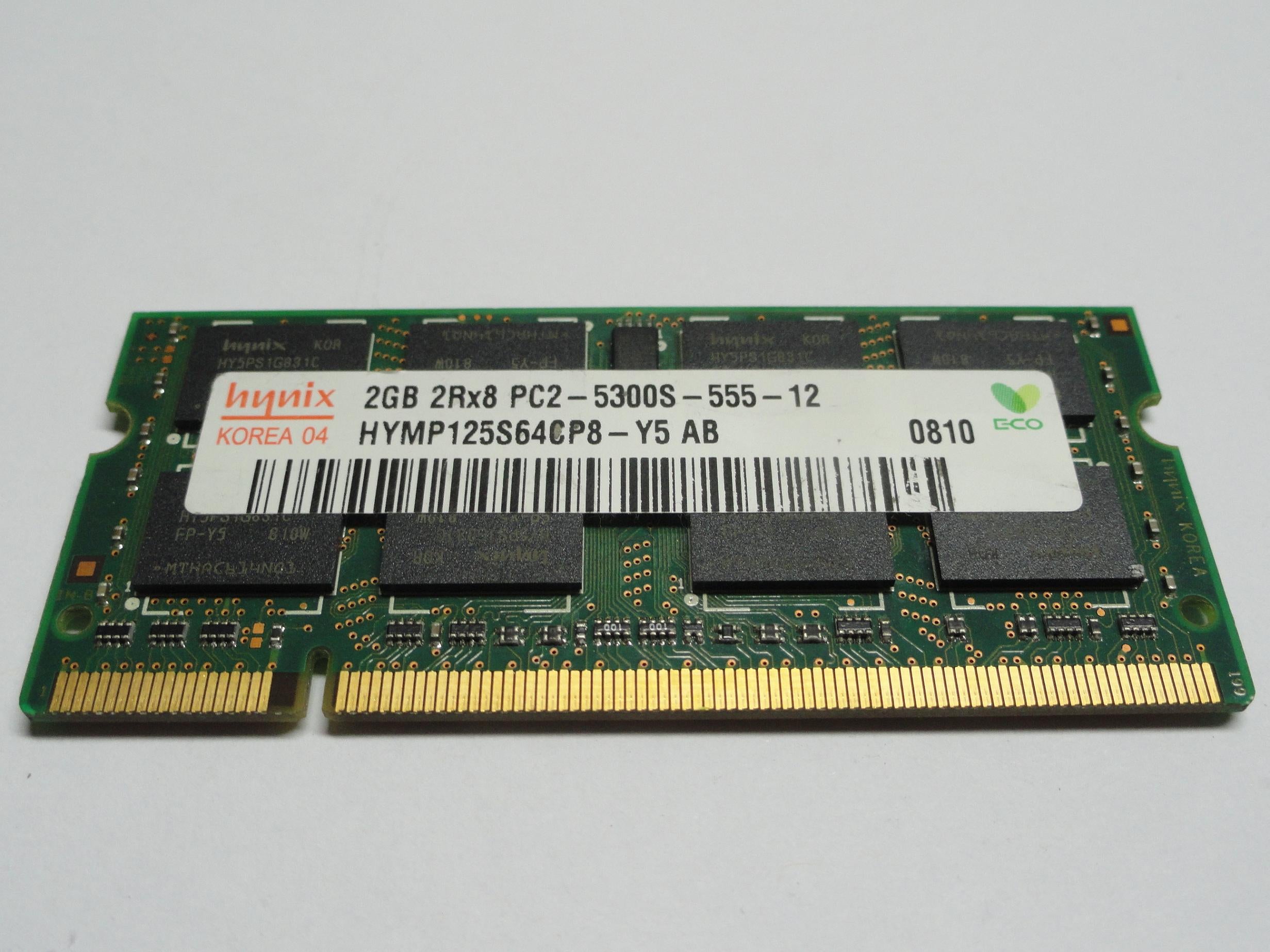 PC2-5300S-555-12 - Hynix 2Gb 200 Pin PC2-5300 CL5 DDR2-667 16c 128x8 2Rx8 1.8V SODIMM Mmeory Module - Refurbished