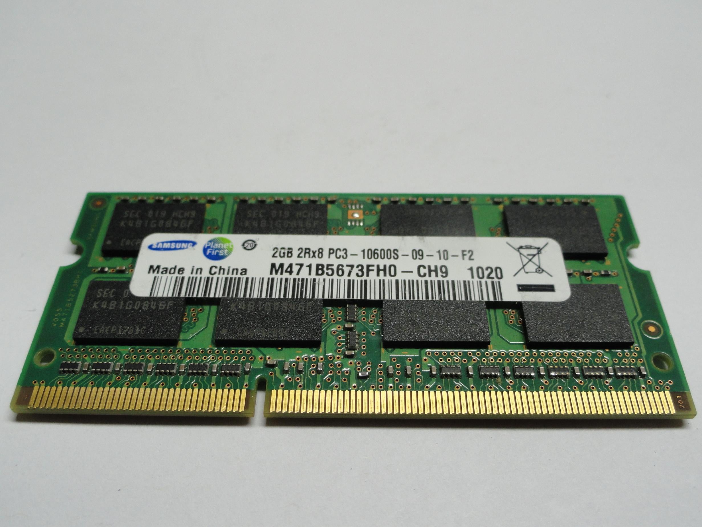 PC3-10600S-09-10-F2 - Samsung 2Gb 204 Pin PC3-10600 CL9 DDR3-1333 16c 128x8 2Rx8 1.5V SODIMM Memory Module - Refurbished