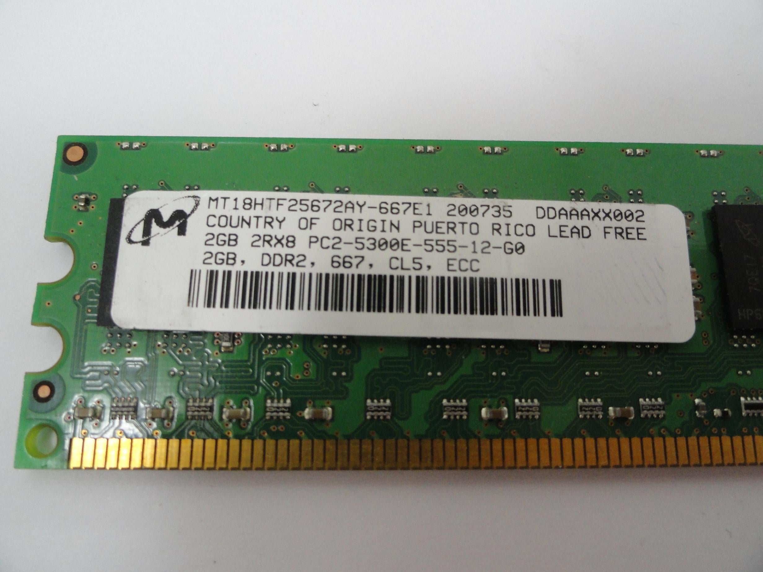 MT18HTF25672AY-667E1 - Micron 2Gb PC2-5300 CL5 DDR2-667 ECC UDIMM RAM Module - Refurbished