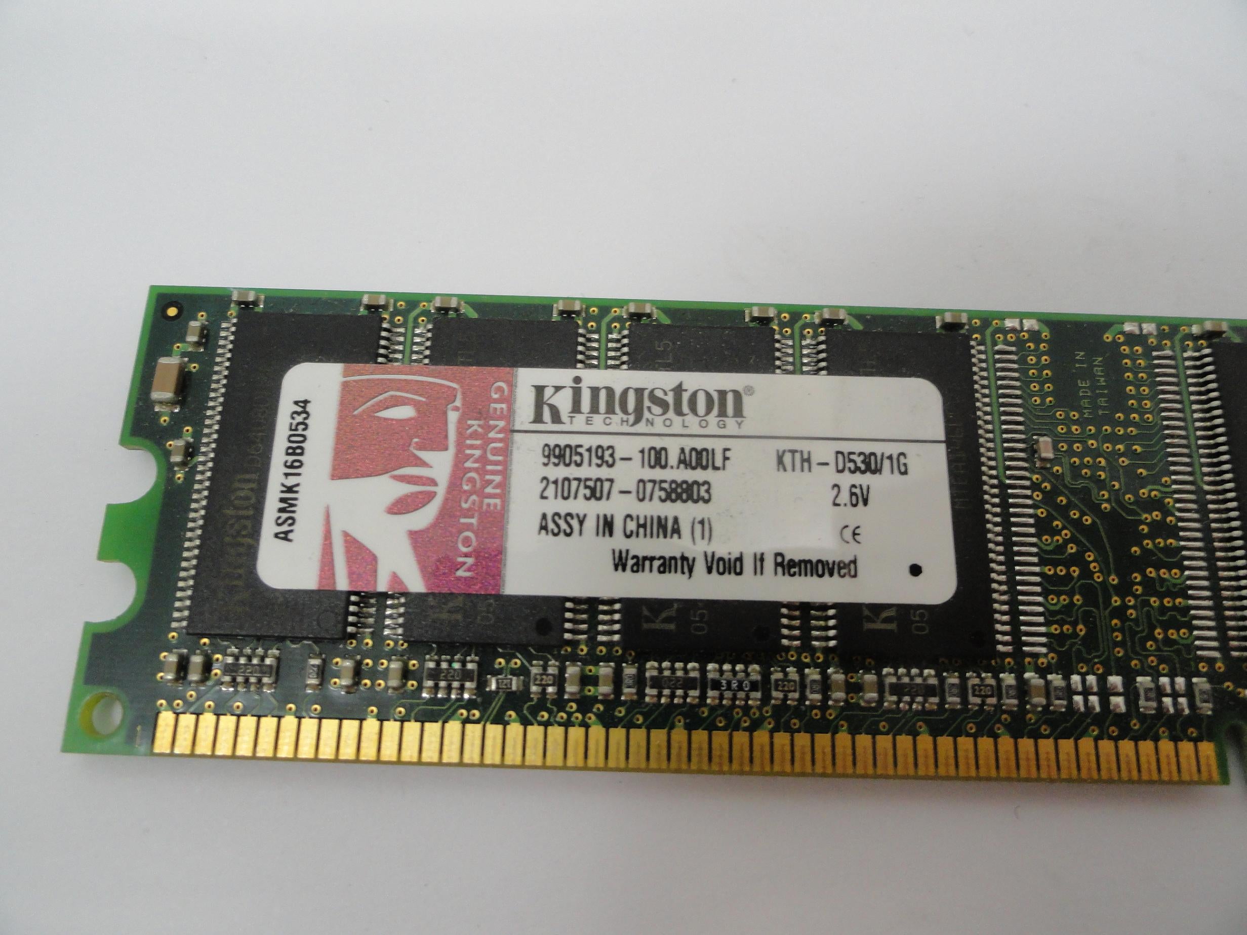 KTH-D530/1G - Kingston 1Gb DDR PC-3200 184-Pin DIMM RAM Module - Refurbished