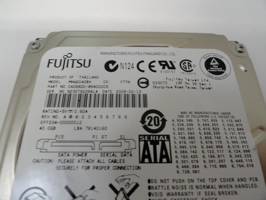 CA06820-B64000C5 - Fujitsu 40Gb SATA 5400rpm Laptop HDD - USED