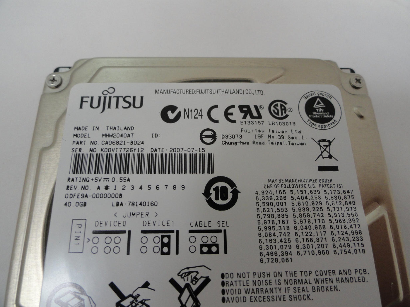 PR18903_CA06821-B024_Fujitsu 40Gb IDE 4200rpm Laptop HDD - Image2
