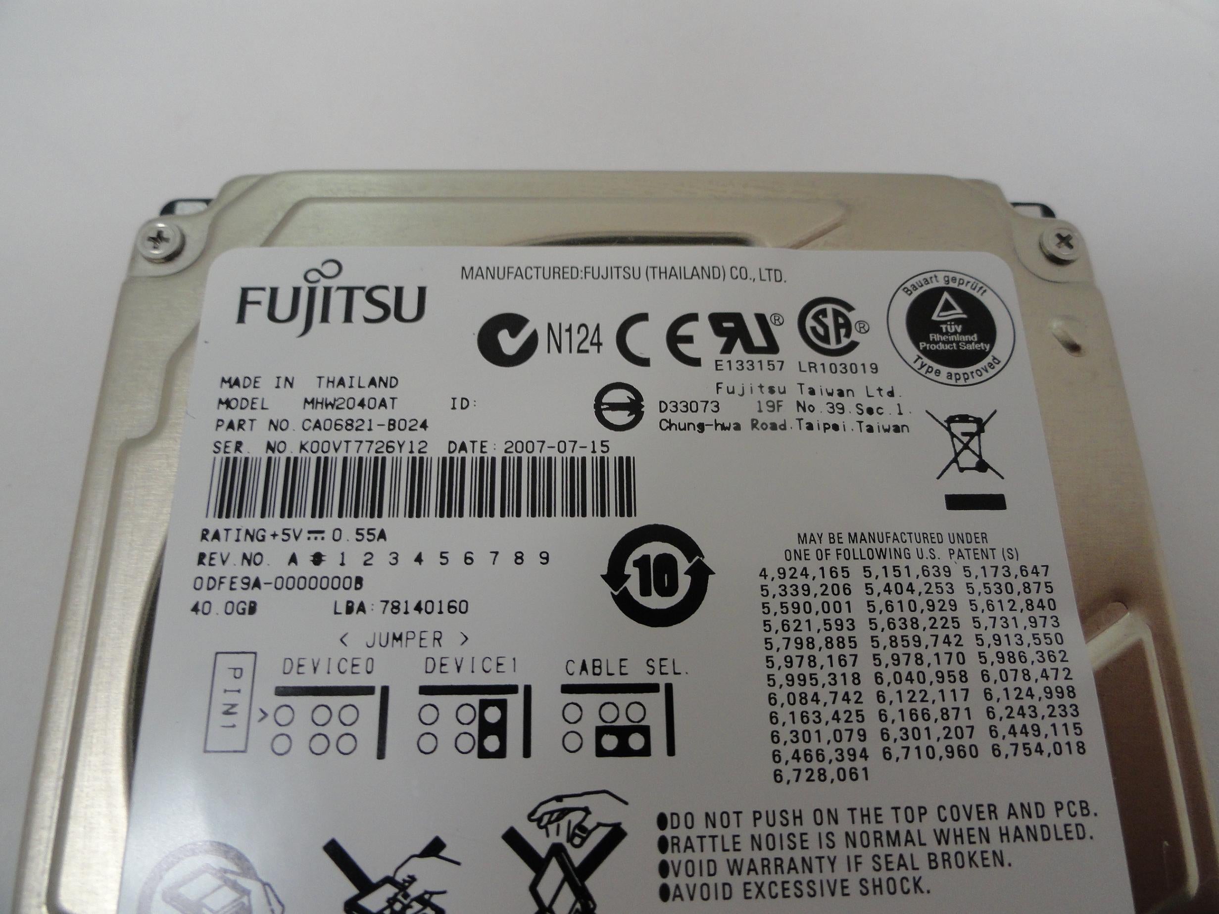 PR18903_CA06821-B024_Fujitsu 40Gb IDE 4200rpm Laptop HDD - Image2