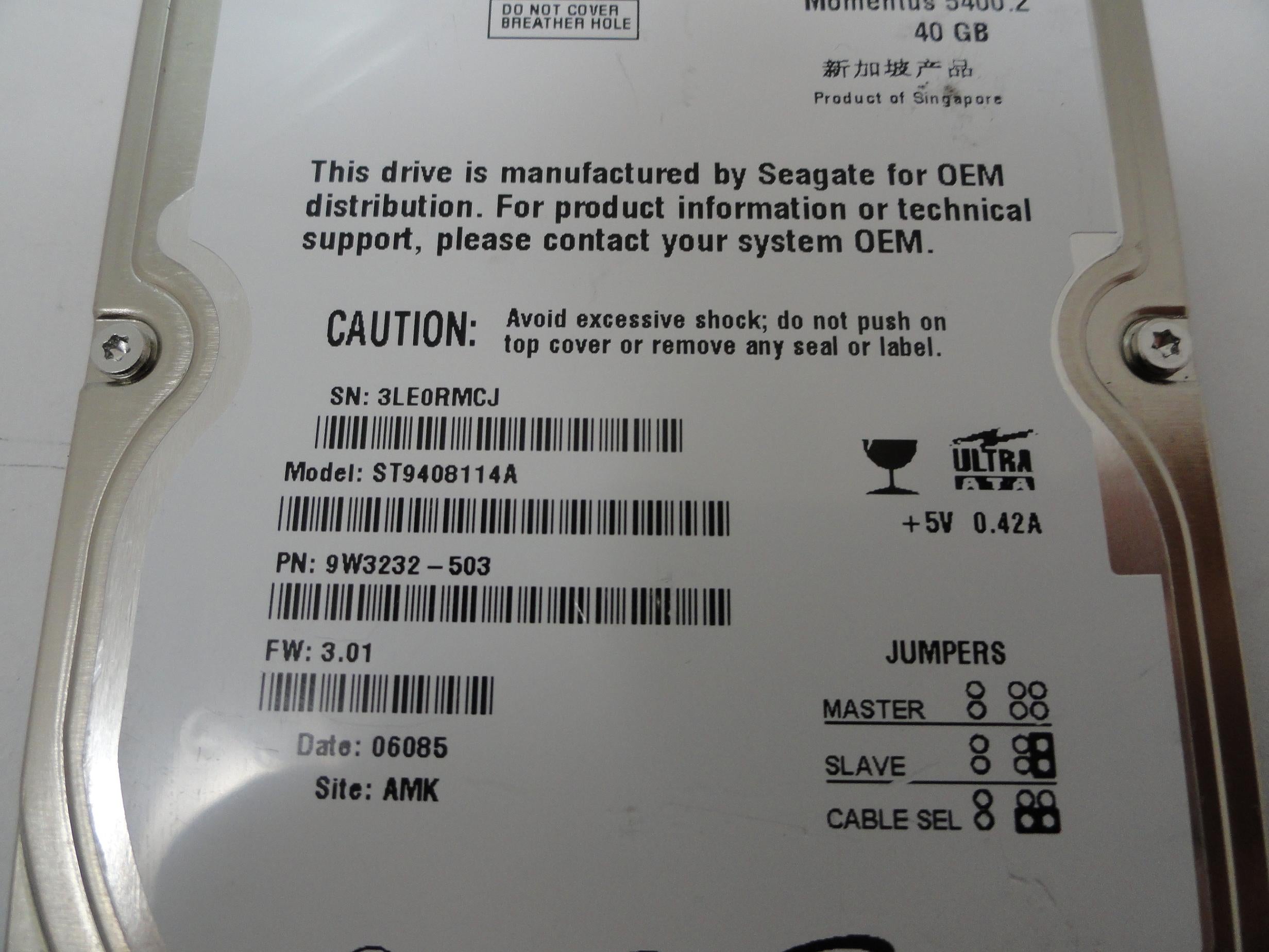 9W3232-503 - Seagate 40Gb IDE 5400rpm Laptop HDD - Refurbished