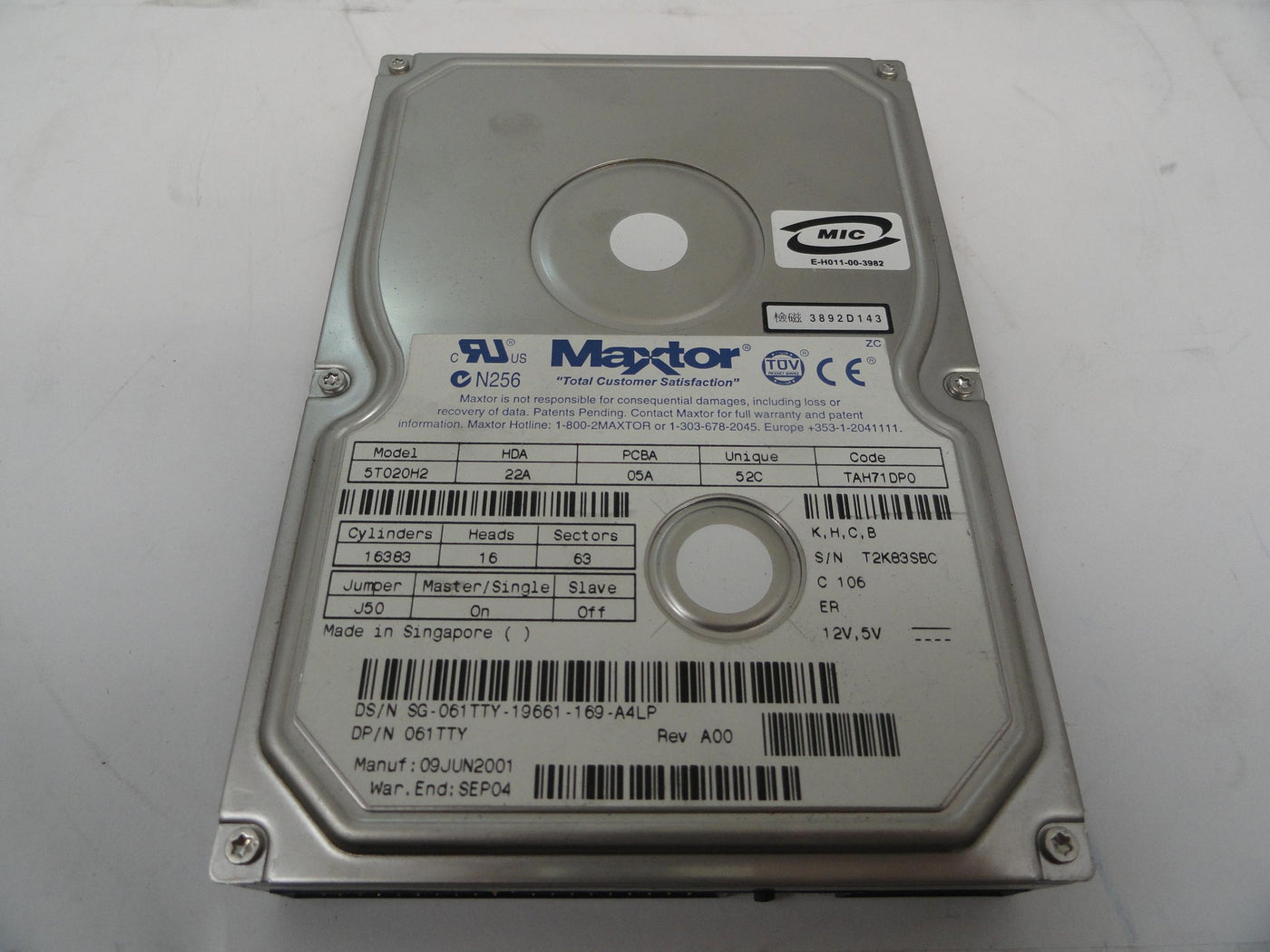 PR17967_5T020H2_Maxtor Dell 20GB IDE 5400rpm 3.5in HDD - Image3