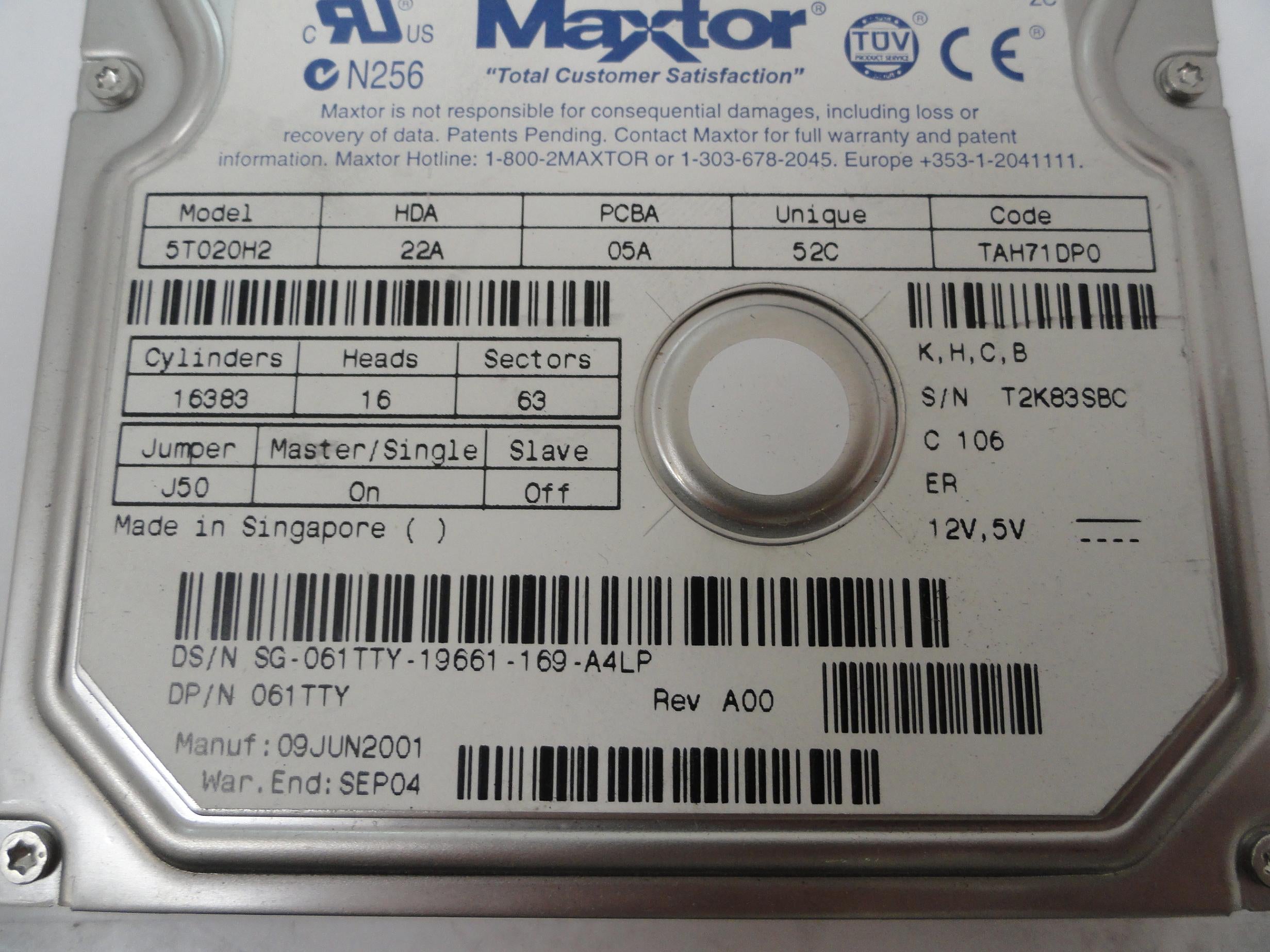 PR17967_5T020H2_Maxtor Dell 20GB IDE 5400rpm 3.5in HDD - Image2