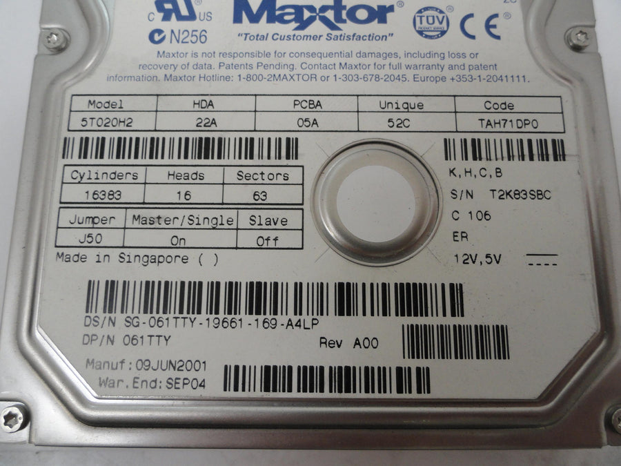 PR17967_5T020H2_Maxtor Dell 20GB IDE 5400rpm 3.5in HDD - Image2