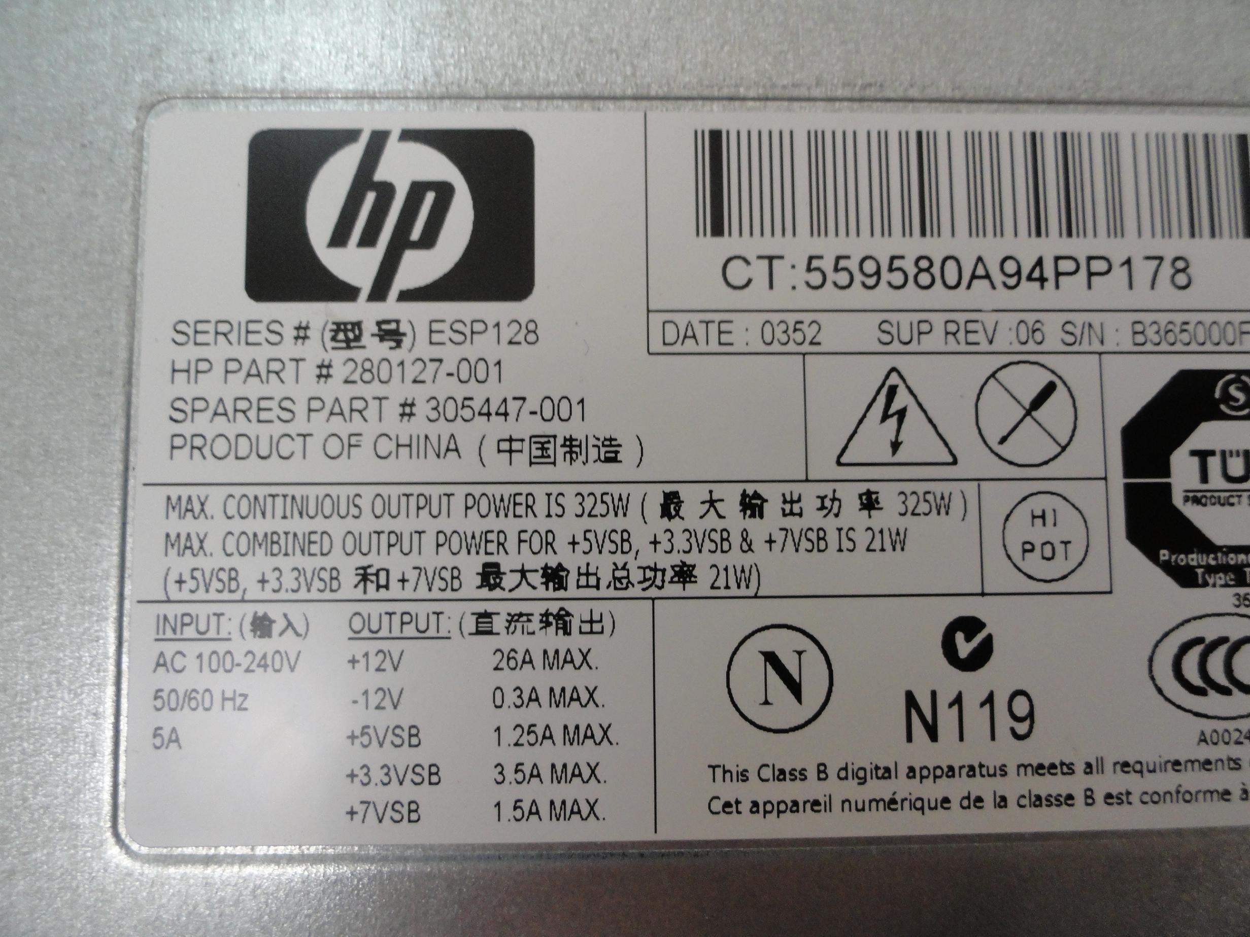 ESP128 - HP 325W Hot Swap Redundant Power Supply - Refurbished