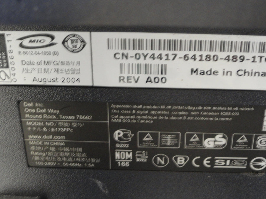 0Y4417 - Dell 17" LCD Monitor - Black - 1280zx1024 - Model E173FPC - Refurbished