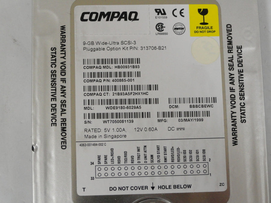 400865-001 - Compaq 9GB 3.5" 80P SCSI3 HDD - Refurbished