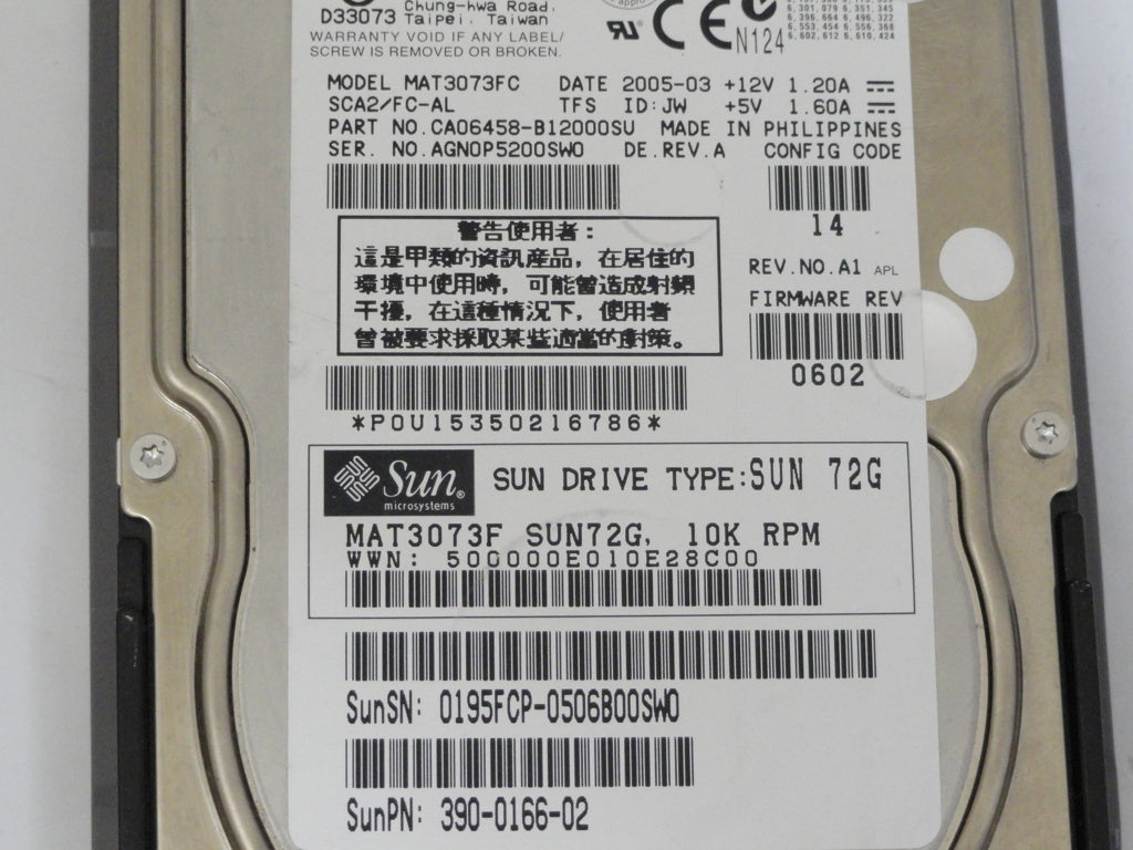 MAT3073FC - Sun/Fujitsu 72Gb Fibre Channel 10Krpm 3.5" HDD - Refurbished