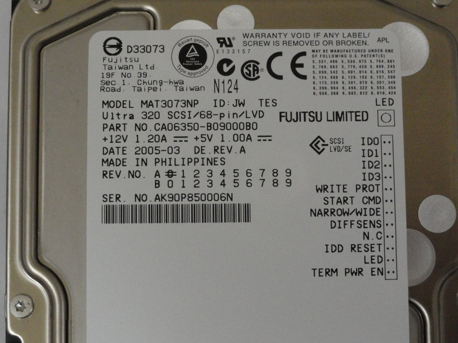 CA06350-B16300DL - Dell / Fujitsu 73GB 15Krpm 68Pin 3.5" HDD - USED