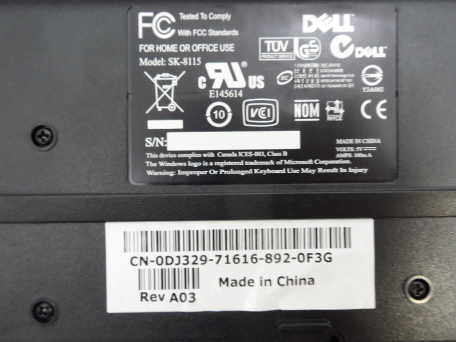 0DJ329 - Dell, Black USB Keyboard, 105 Key UK. - Refurbished