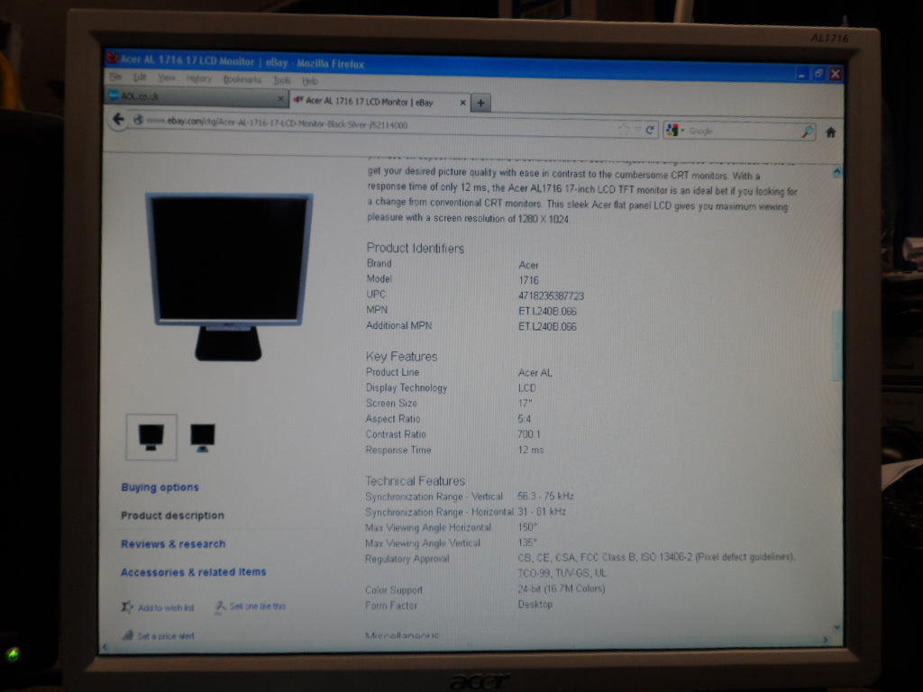ET.1716P.015 - Acer AL1716 17" LCD Silver Monitor - Refurbished