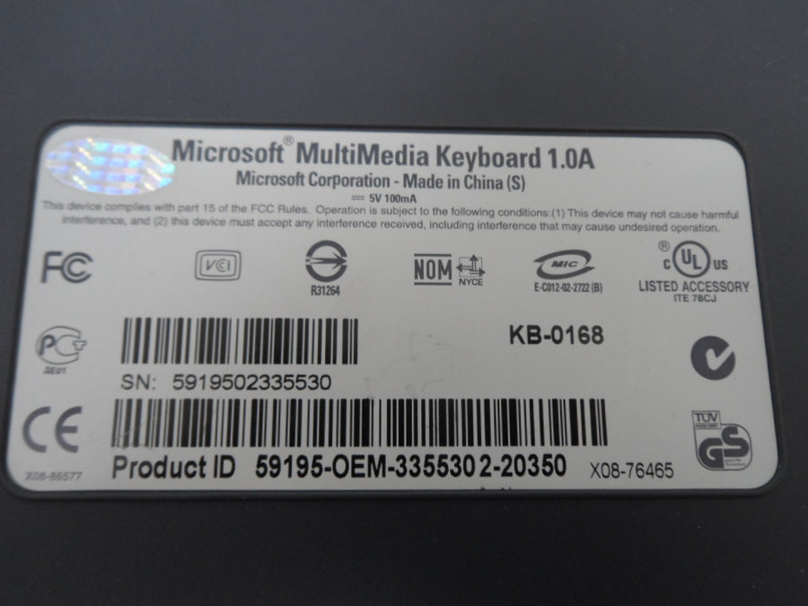 KB-0168 - Microsoft KD-0168 Multimedia PS/2 QWERTY Keyboard - USED