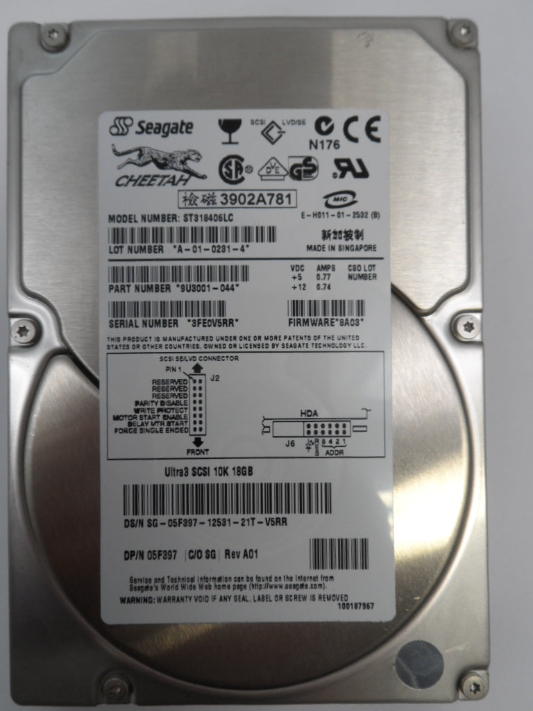 9U3001-044 - Seagate Dell 18GB SCSI 80 Pin 10Krpm 3.5in Cheetah HDD - USED