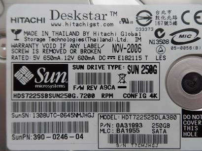 PR17620_0A31993_Hitachi / Sun - 250GB SATA 7200rpm 3.5in HDD - Image2