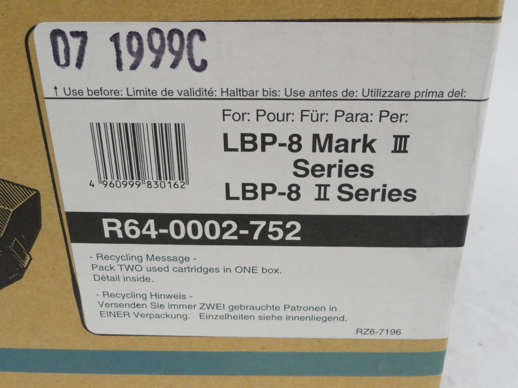 R64-0002-752 - Canon Toner Cartridge For LBP-8 MKII + III - NEW