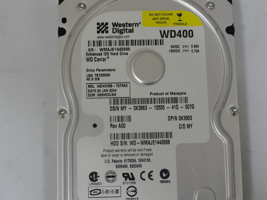 WD400BB-75FRA0 - Western Digital Dell 40GB IDE 7200rpm 3.5in Caviar HDD - USED