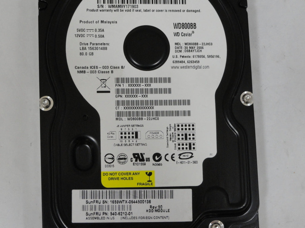 WD800BB-22JHC0 - Western Digital Sun 80Gb IDE 7200rpm 3.5in HDD - USED